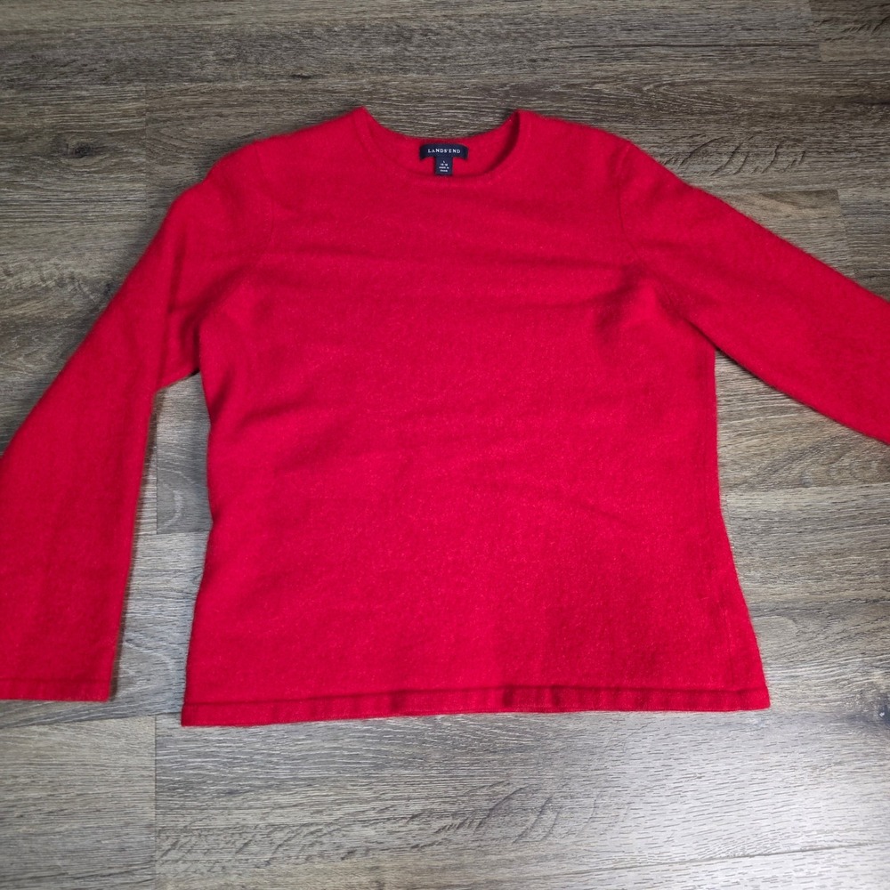 Lands' End Womens Red 100% Cashmere Crewneck Pullover Sweater Sz L 14-16 RN62830